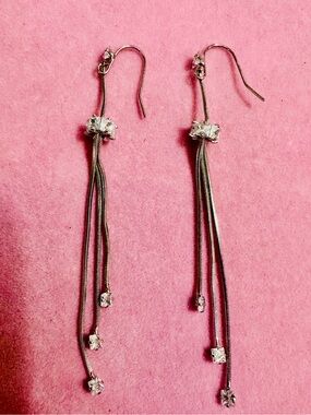 Silver Tone Rhinestone Tassel Drop Earrings